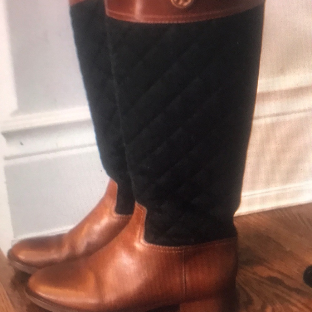 Brown and Black Quilted Leather Riding Boots